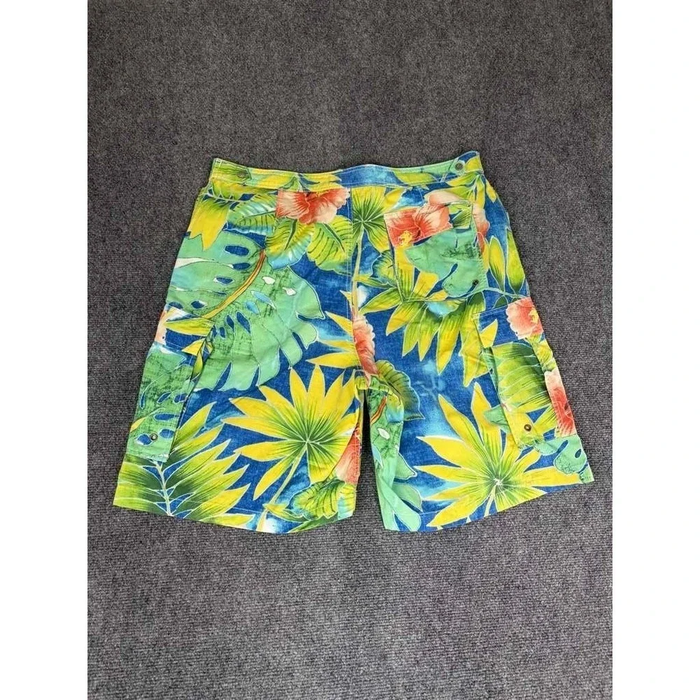 VINTAGE Polo Ralph Lauren Multi-Color Floral Paisley Cotton Cargo Shorts 36 RARE